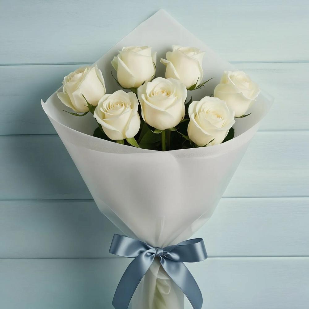 Букет 7 Белых роз Эдлесс Лав в Советской Гавани